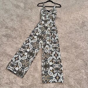LOFT Paisley wide leg Jumpsuit in grey with multi-pastel